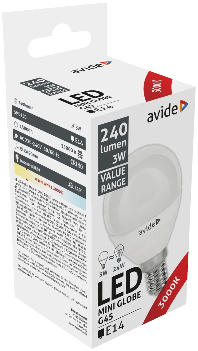 Avide LED Bulb Spherical 3W E14 Warm 3000K Value
