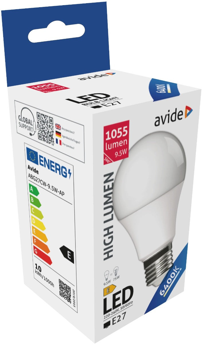 Avide LED Bulb Common A60 9.5W E27 Cool 6400K High Lumen