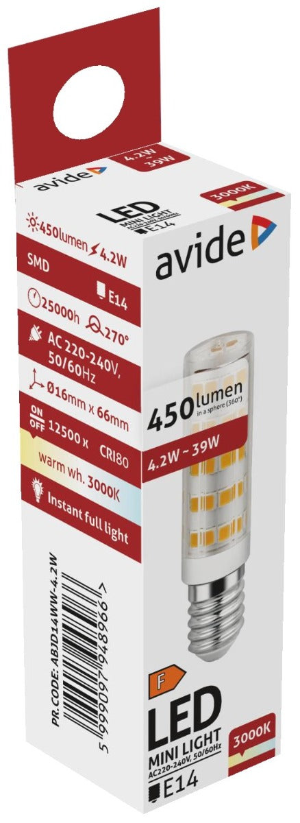 Avide LED Bulb 4.2W JD E14 220° WW 3000K