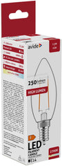 Avide LED Filament Candle Bulb 2.5W E14 360° Warm 2700K High Lumen