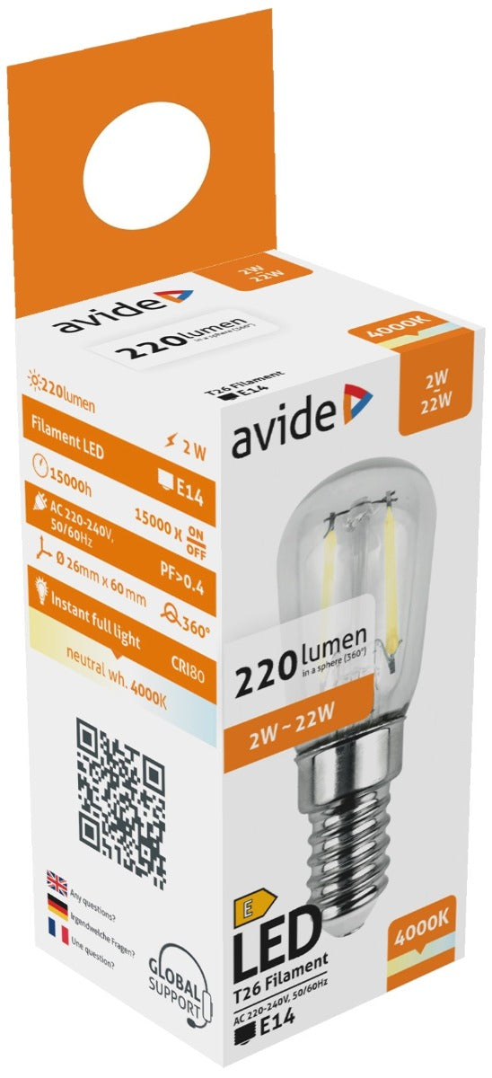 Avide Λάμπα LED Filament T26 2W E14 NW 4000K