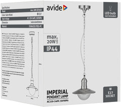Avide Εξωτερικό Φωτιστικό Οροφής Imperial 1xE27 IP44 Ανοξείδωτο Ατσάλι