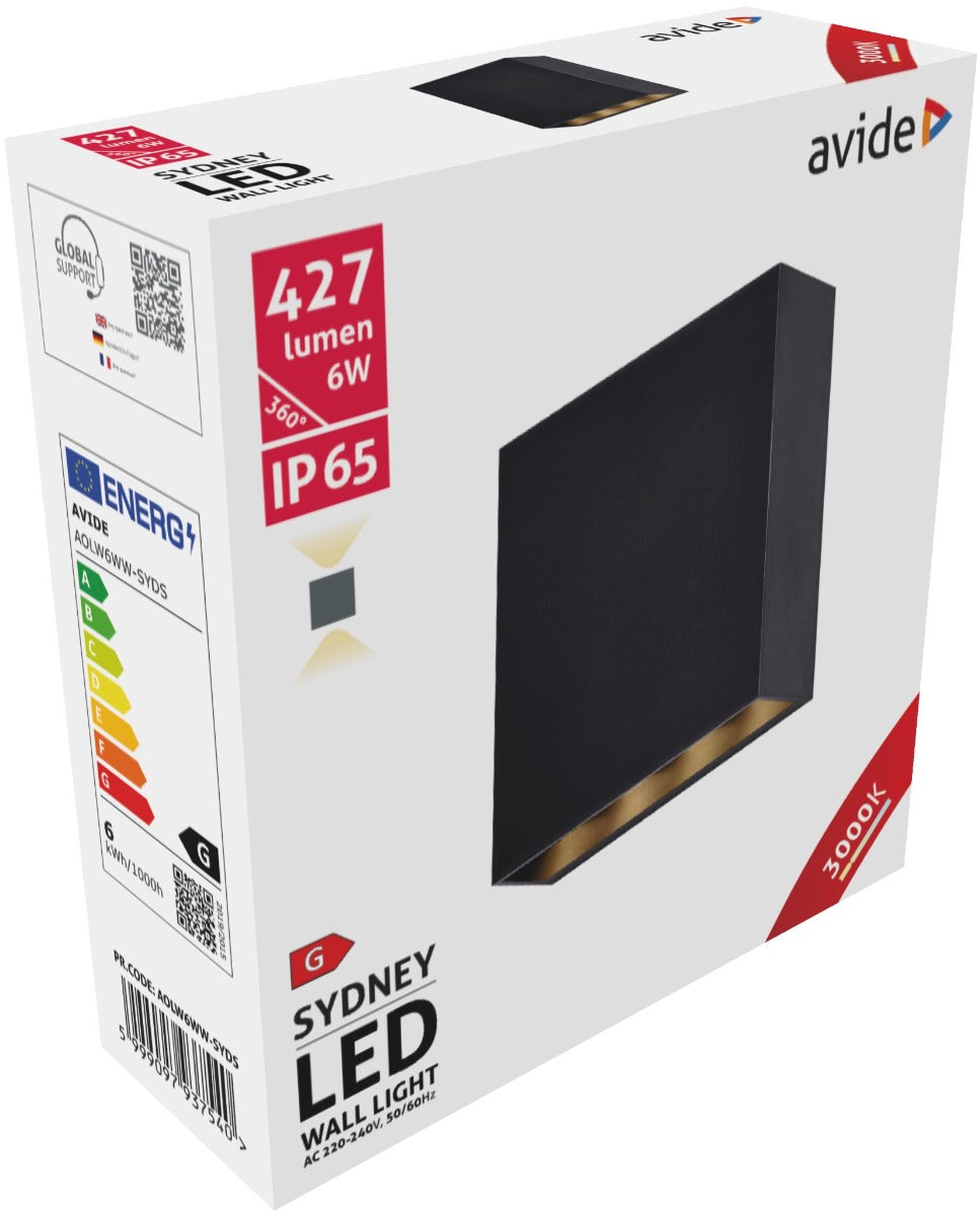Avide Επιτοίχιο Φωτιστικό Εξωτερικού Χώρου Sydney 2 Way LED 6W Θερμό 3000K IP65 13cm