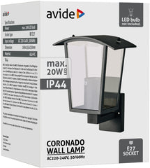 Avide Επιτοίχιο Φωτιστικό Εξωτερικού Χώρου Coronado 1xE27 IP44 Μαύρο