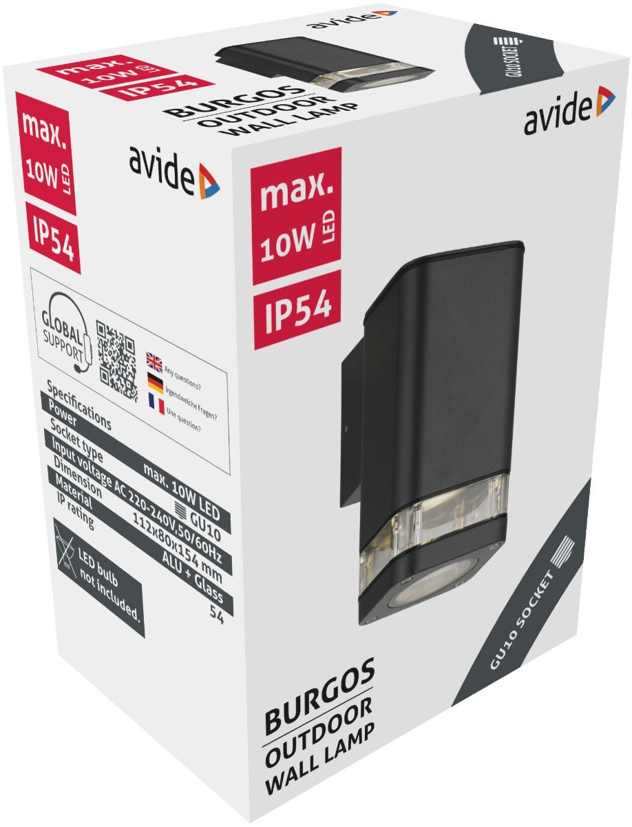 Avide Επιτοίχιο Φωτιστικό Εξωτερικού Χώρου Burgos 1xGU10 IP54