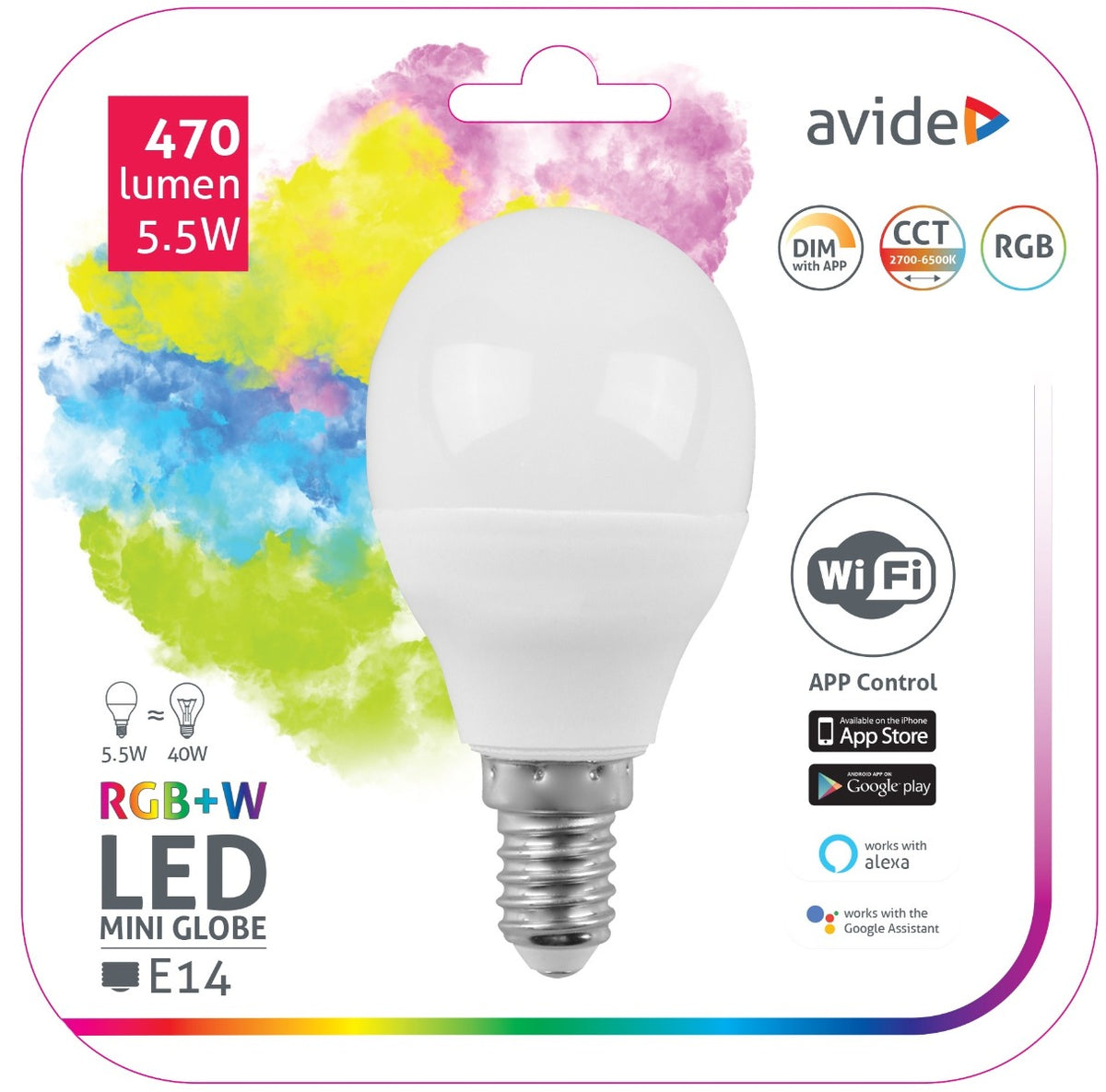 Avide Smart LED Bulb Spherical 5.5W RGB+W WIFI APP Control
