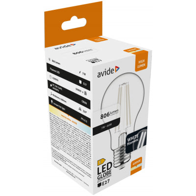 Avide Λάμπα LED Λευκή Filament Σφαιρική 7W E27 NW 4000K