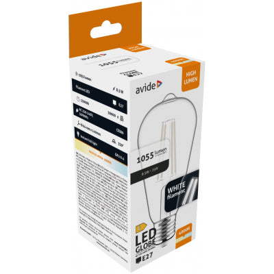 Avide Λάμπα LED Λευκή Filament ST64 3.8W E27 NW 4000K