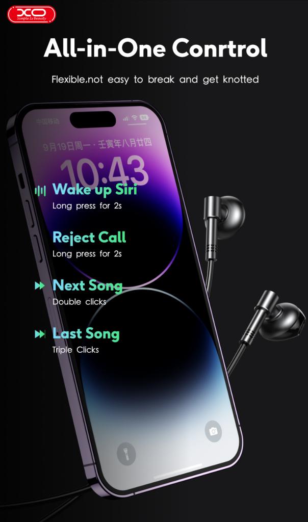 XO EP61 Ακουστικά Handsfree Lighting Μαύρα
