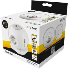 Entac 3-Position Power Strip with Ball Switch 2x2.1A USB Ports 1.5m 3G1