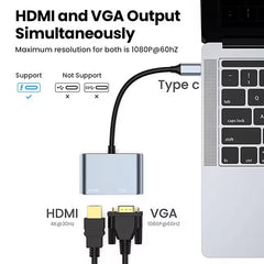 2 in 1 Type-C to HDTV VGA hub adapter