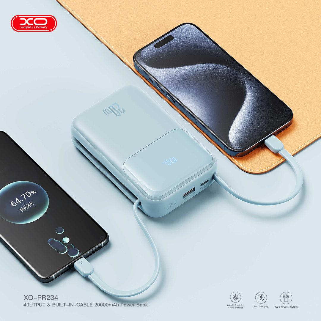 XO PR234 Power Bank Fast Charging 22.5W+PD20W 20000mAh (Blue)