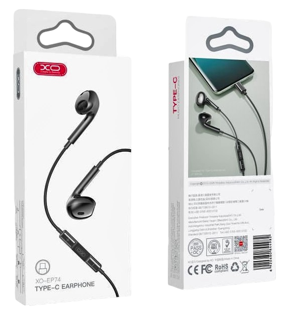 XO EP74 Ακουστικά Handsfree 4ης Γενιάς Type C Μαύρα