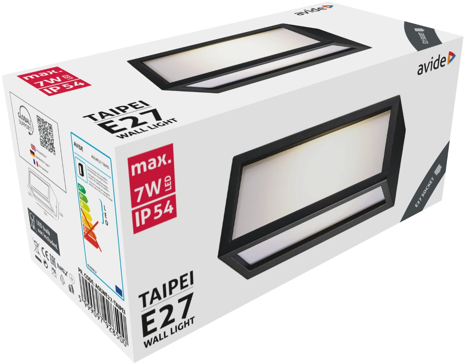 Avide Επιτοίχιο Φωτιστικό Εξωτερικού Χώρου Taipei 1xE27 IP54