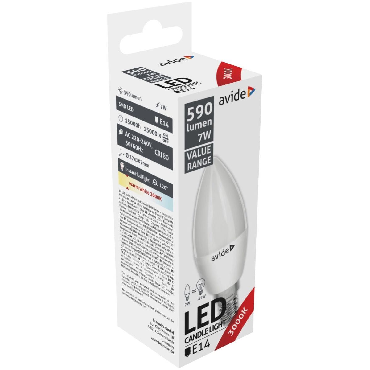 Avide LED Candle Bulb 7W E14 Warm 3000K Value