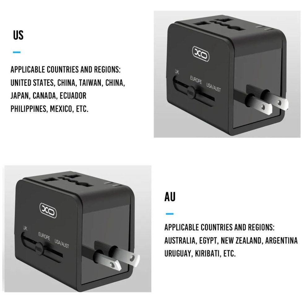 XO WL01 Αντάπτορας Φόρτιστης Ταξιδιού UK / EU / US