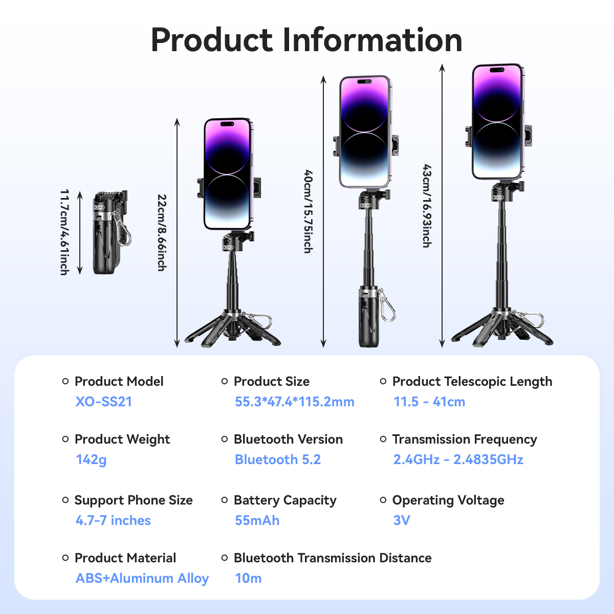 XO SS21 Πολυλειτουργικό Mini Bluetooth Selfie Stick 4 σε 1 - Image 7