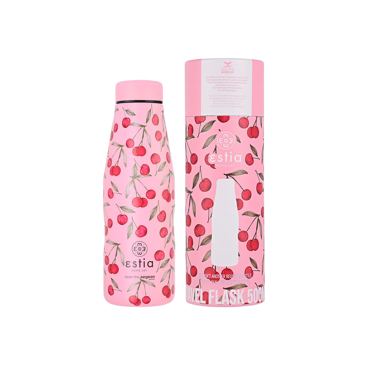 ESTIA ΘΕΡΜΟΣ TRAVEL FLASK SAVE THE AEGEAN 500ml CHERRY ROSE