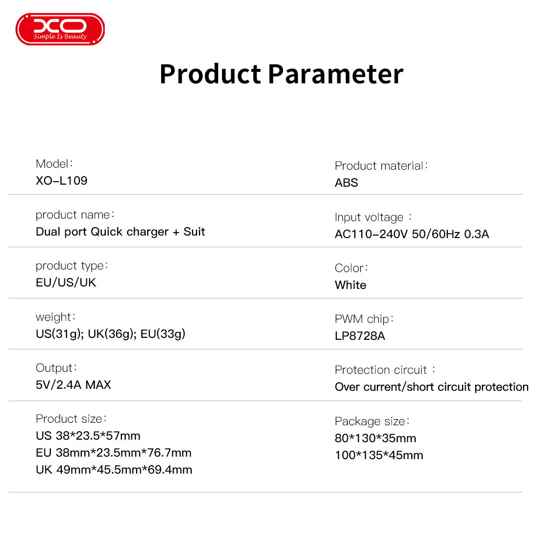 XO L109 Φορτιστής UK με Δύο Θύρες USB-A 2.4A και Καλώδιο Type-C - Image 4