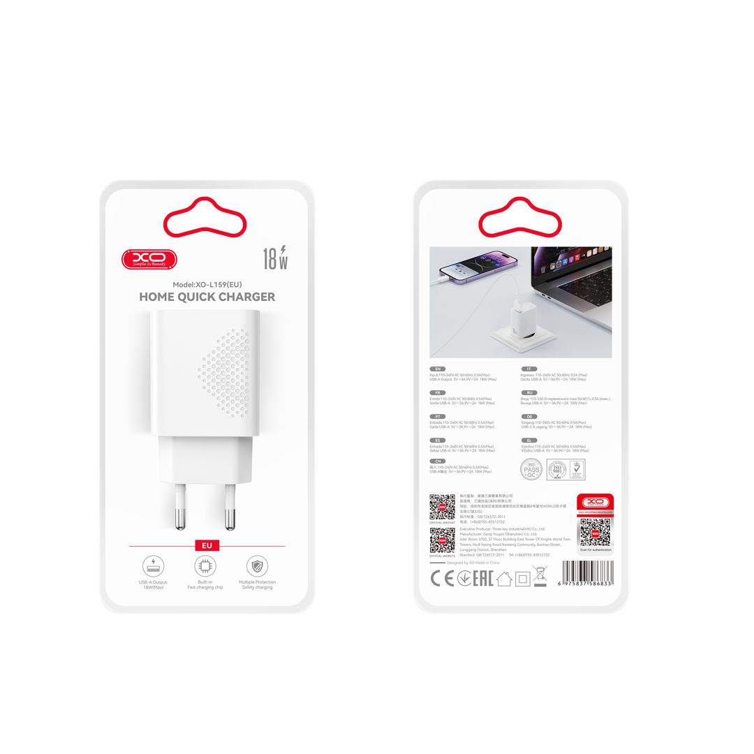 XO L159 Φορτιστής Ταχείας Φόρτισης EU QC18W με USB-A - Image 5