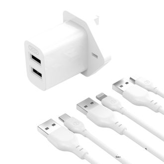 XO L109 Φορτιστής UK με Δύο Θύρες USB-A 2.4A και Καλώδιο Lightning