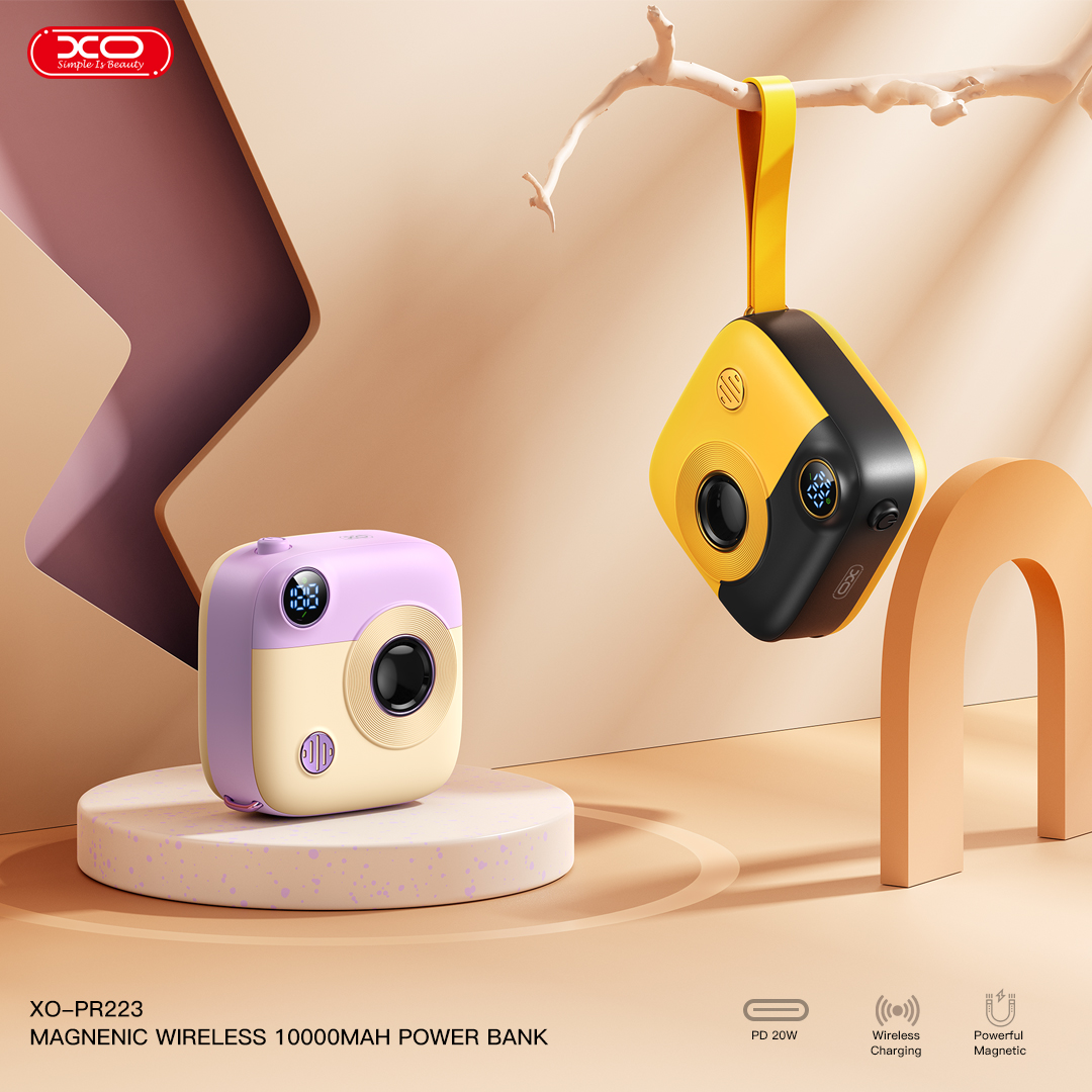 XO PR223 Κάμερα με Ψηφιακή Οθόνη και Power Bank Γρήγορης Φόρτισης 10000mAh (Μωβ & Λευκό) - Image 4