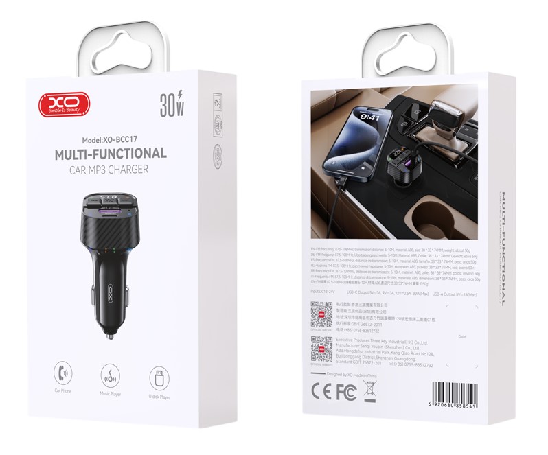 XO BCC17 Smart Bluetooth MP3 A+C Dual Port PD30W Φορτιστής Αυτοκινήτου - Image 4