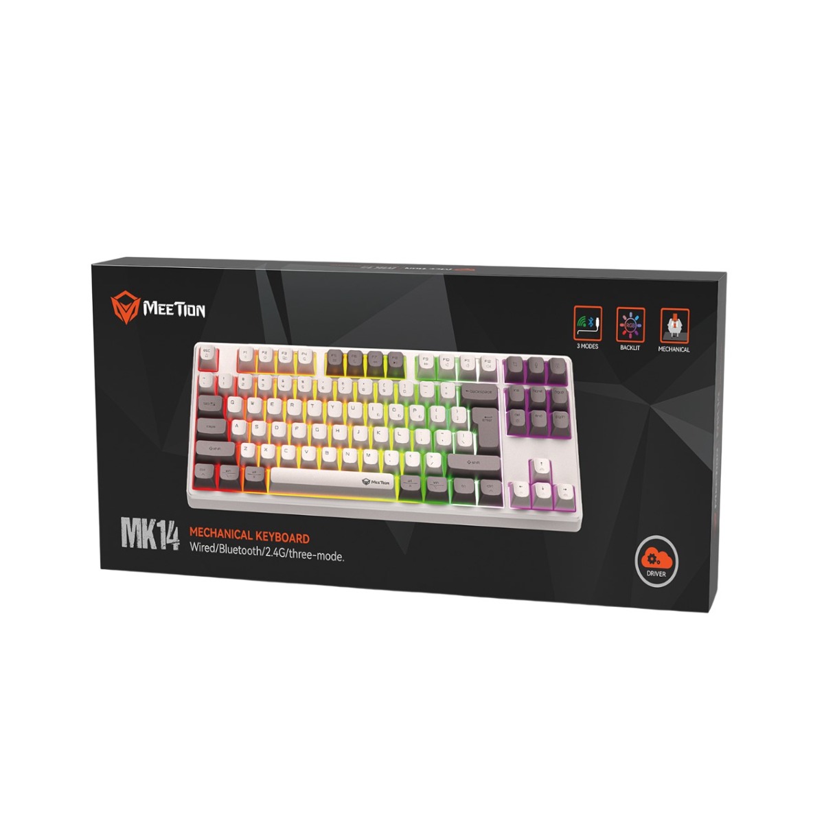 Meetion MT-MK14 Μηχανικό Πληκτρολόγιο Gaming Ενσύρματο & Ασύρματο με Bluetooth και 2.4G RGB Λευκό US - Image 10