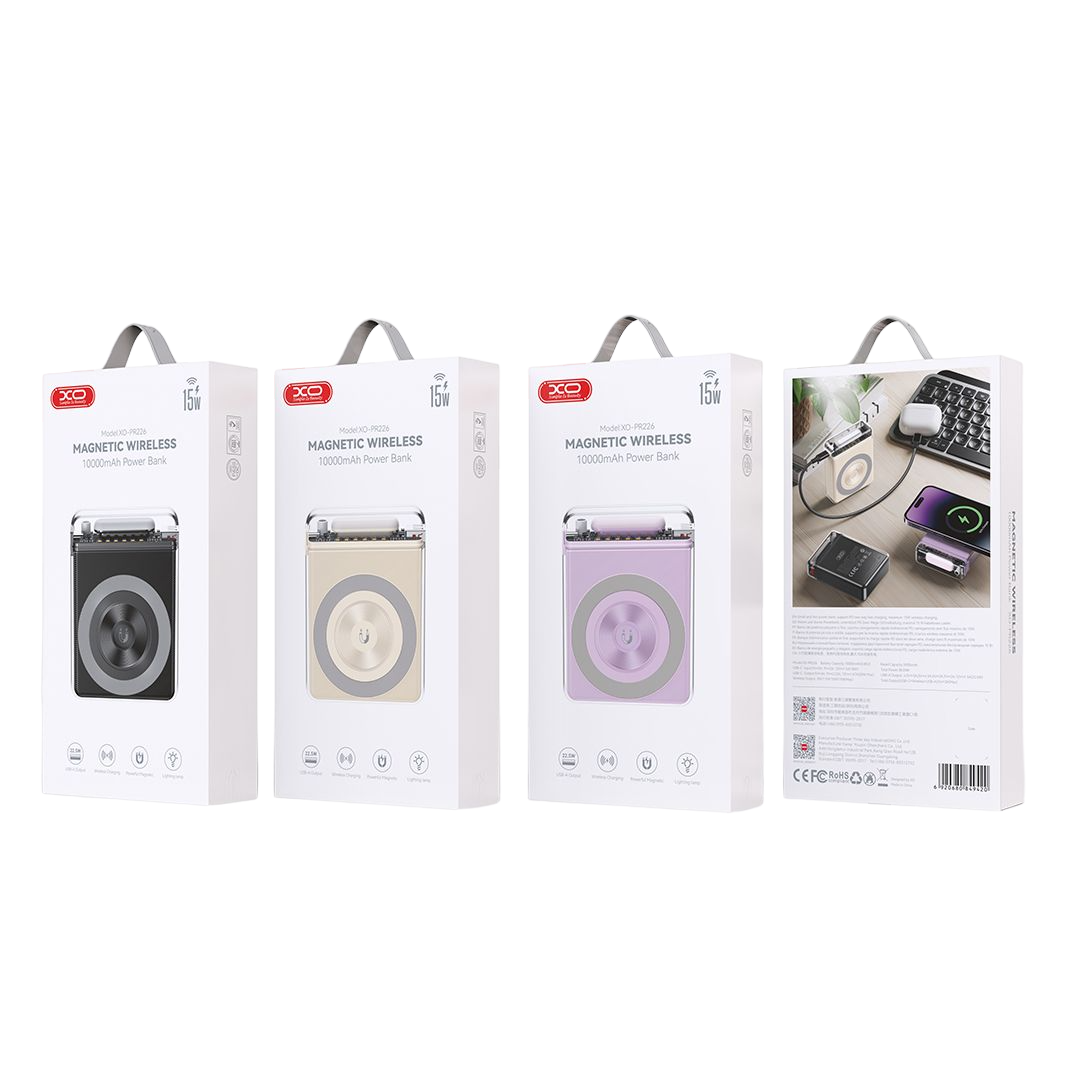 XO PR226 Mini Μαγνητικό Power Bank Γρήγορης Φόρτισης με Διαφάνεια και Φωτεινή Ένδειξη 10000mAh (Μωβ) - Image 5