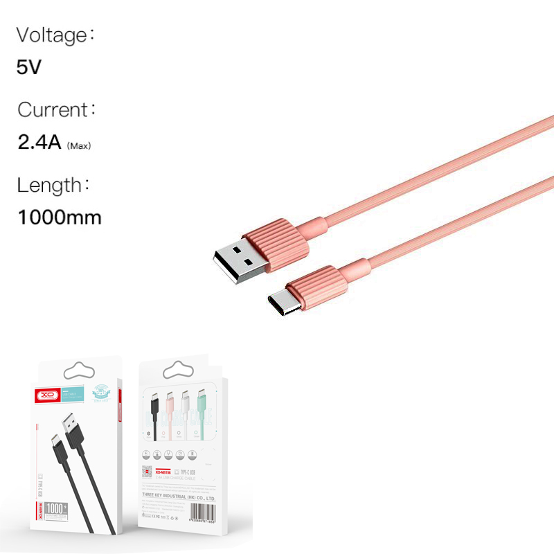 XO NB156 USB Καλώδιο Φόρτισης Type-C Ρόζ - Image 2
