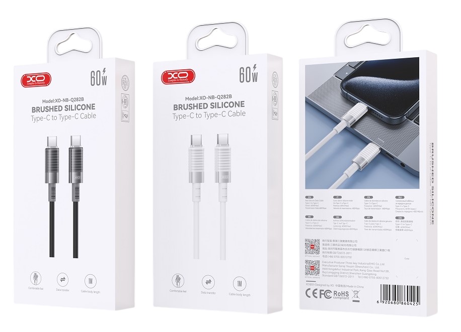 XO NB-Q282B Καλώδιο Σιλικόνης Type-c σε Type-c 60W Μαύρο - Image 2