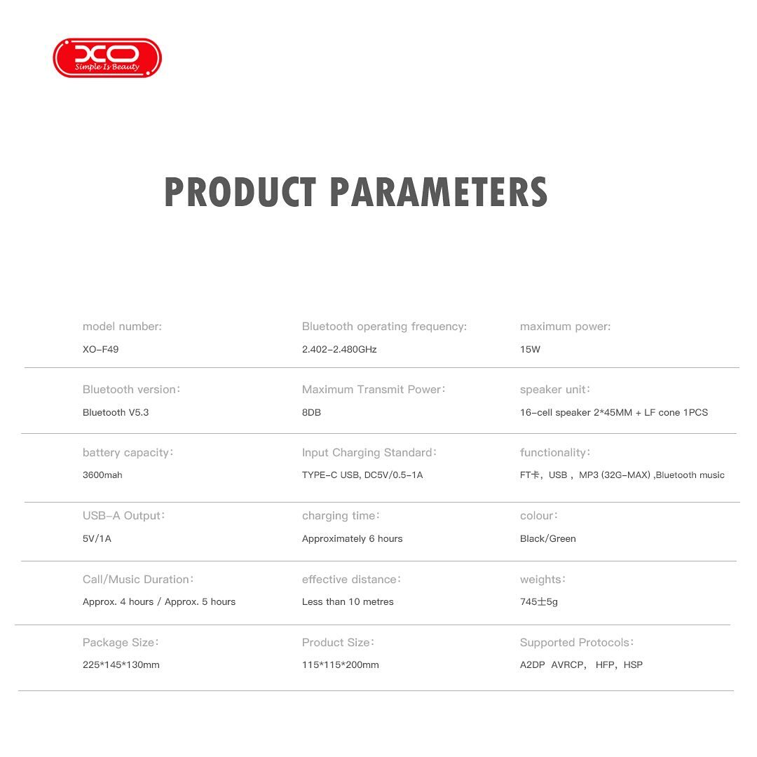 XO F49 Διπλό Ηχείο Speaker & Φως Camping (Μαύρο) - Image 3