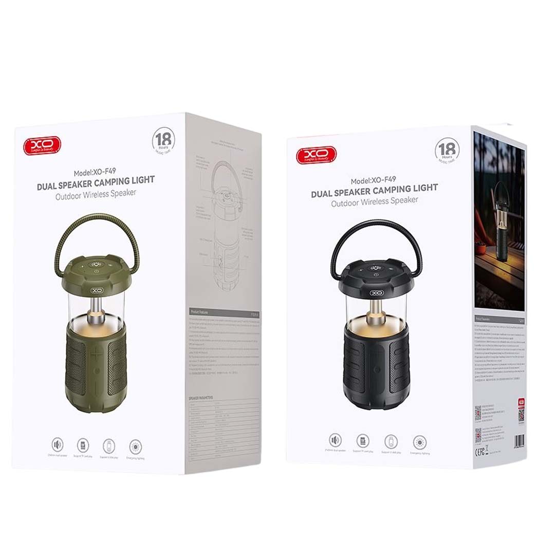 XO F49 Διπλό Ηχείο Speaker & Φως Camping (Μαύρο) - Image 2