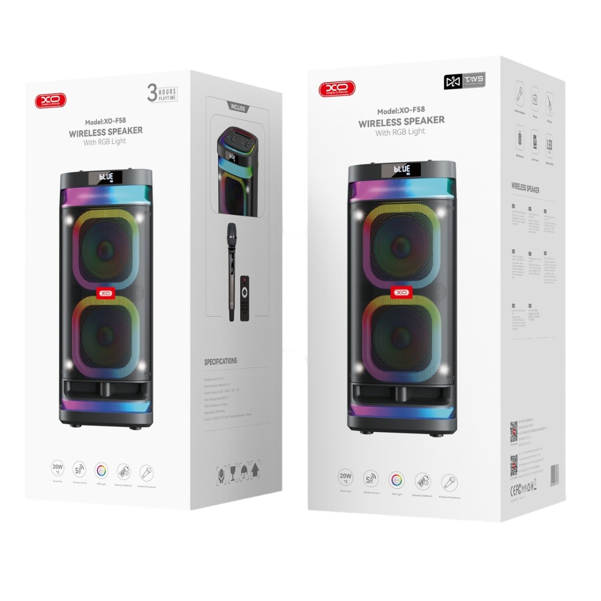 XO F58 Bluetooth Ηχείο Shine Διπλό 6-inch Woofer RGB 40W - Image 2