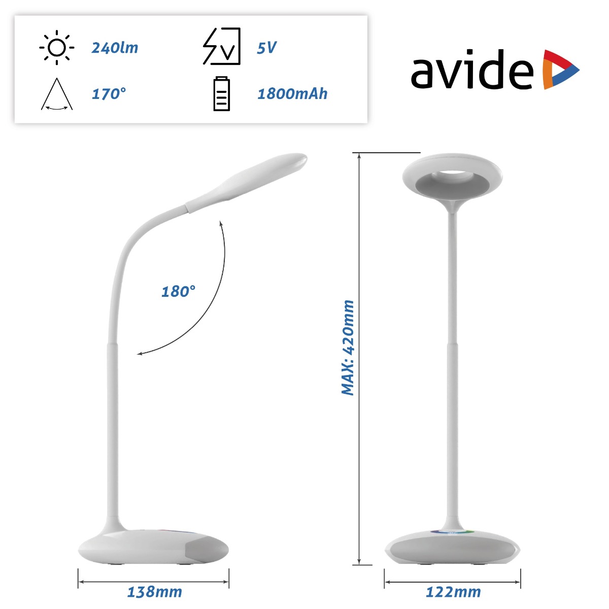Avide LED Φωτιστικό Γραφείου RGB Λευκό 4W - Image 3