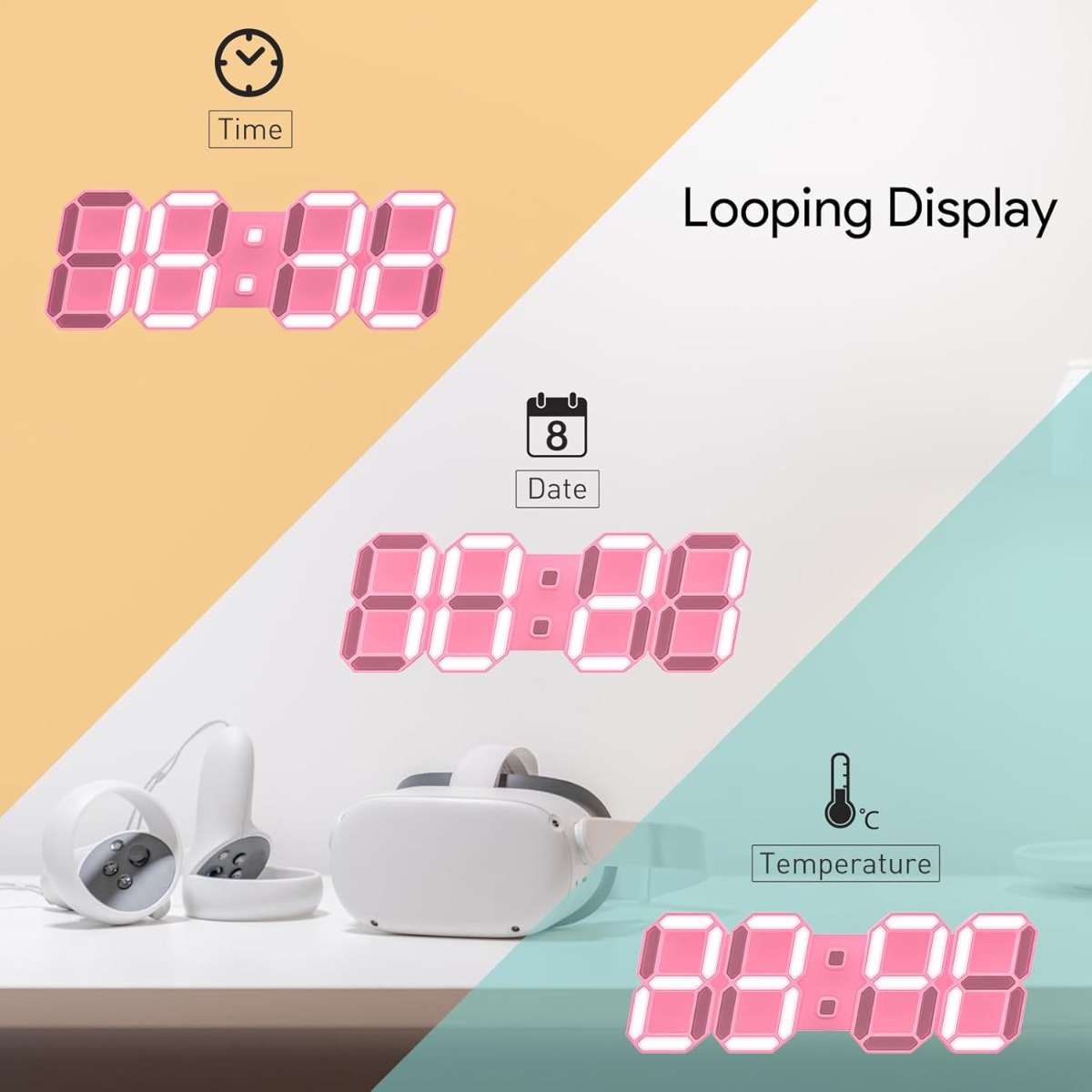EDUP EH-LEDNI-B-1 Ρολόι Τοίχου 3D LED 5,2" Μίνι Ροζ - Image 7