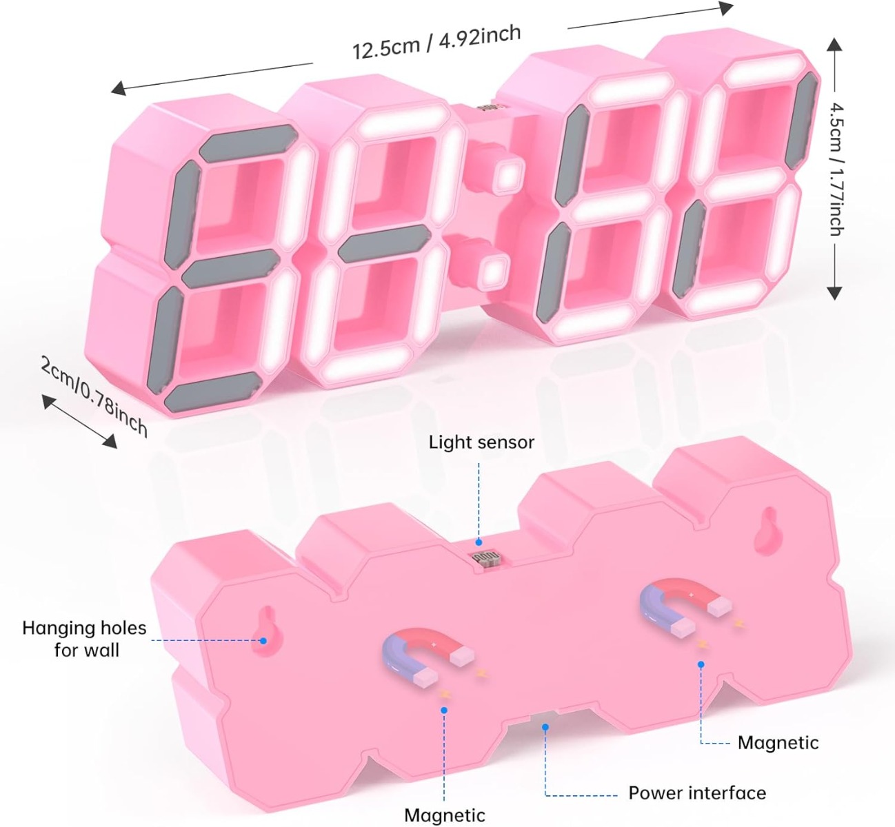 EDUP EH-LEDNI-B-1 Ρολόι Τοίχου 3D LED 5,2" Μίνι Ροζ - Image 2