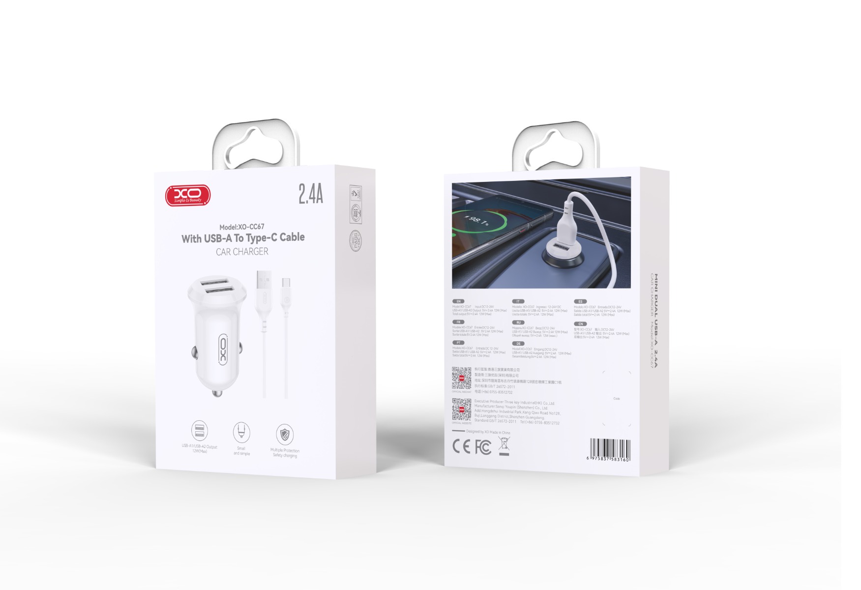 XO CC67 Mini Smart Φορτιστής Αυτοκινήτου με 2 Θύρες USB 2.4A και Καλώδιο Type-C (NB103) - Image 2