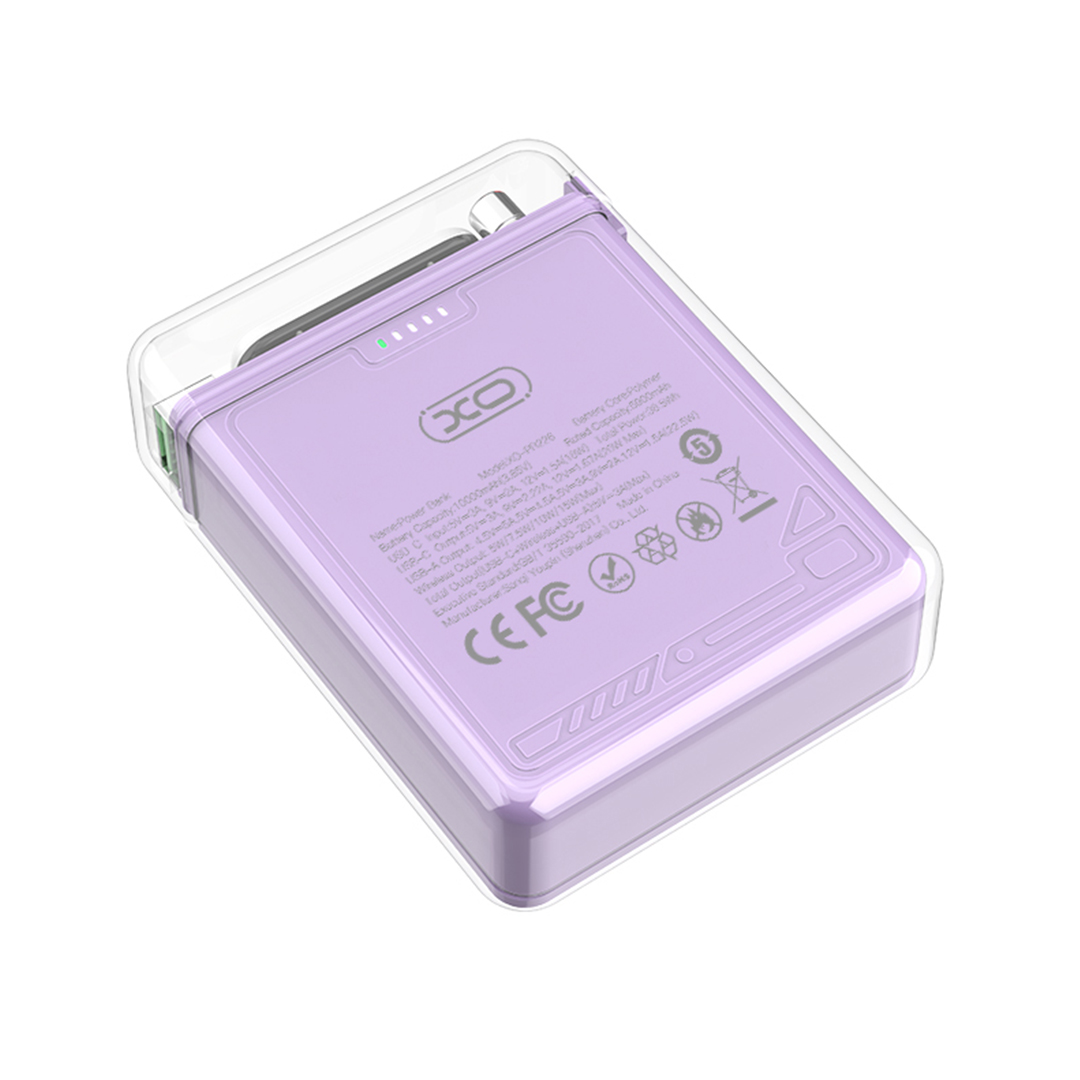 XO PR226 Mini Μαγνητικό Power Bank Γρήγορης Φόρτισης με Διαφάνεια και Φωτεινή Ένδειξη 10000mAh (Μωβ) - Image 3