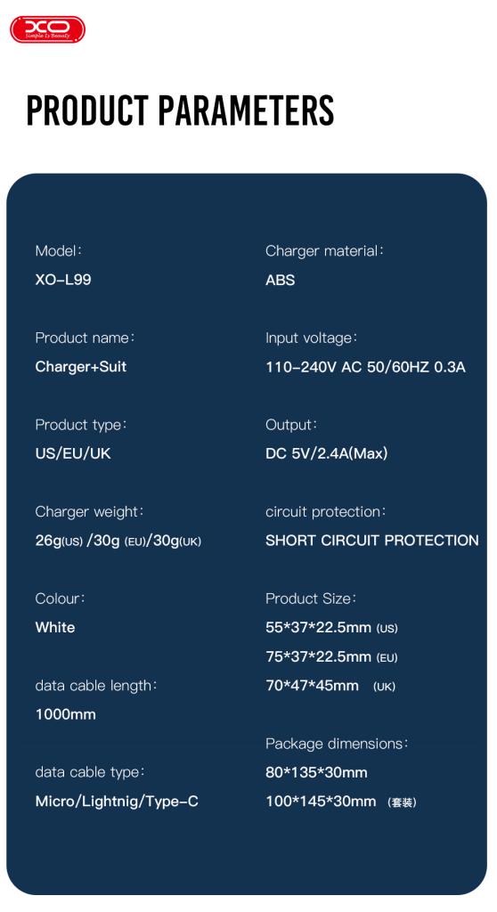 XO L99 2.4A Φορτιστής με Καλώδιο Lightning (NB103) - Image 7