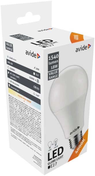 Avide Λάμπα LED Κοινή 18W E27  Λευκό 4000K Value