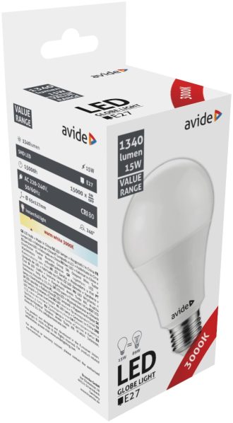 Avide Λάμπα LED Κοινή 15W E27  Θερμό 3000K Value