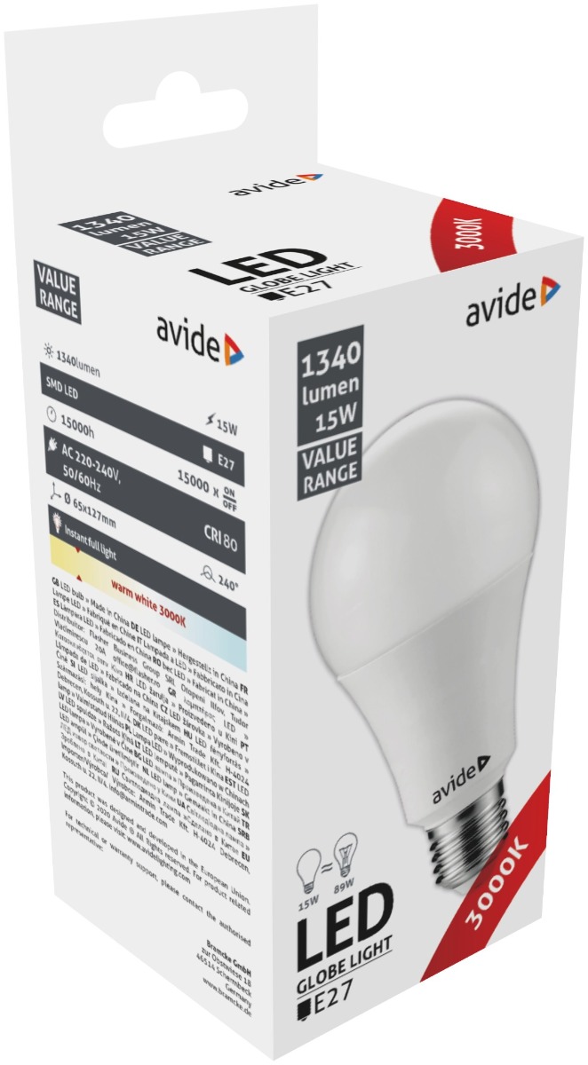 Avide Λάμπα LED Κοινή 15W E27 Θερμό 3000K Value
