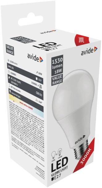 Avide Λάμπα LED Κοινή 18W E27  Θερμό 3000K Value