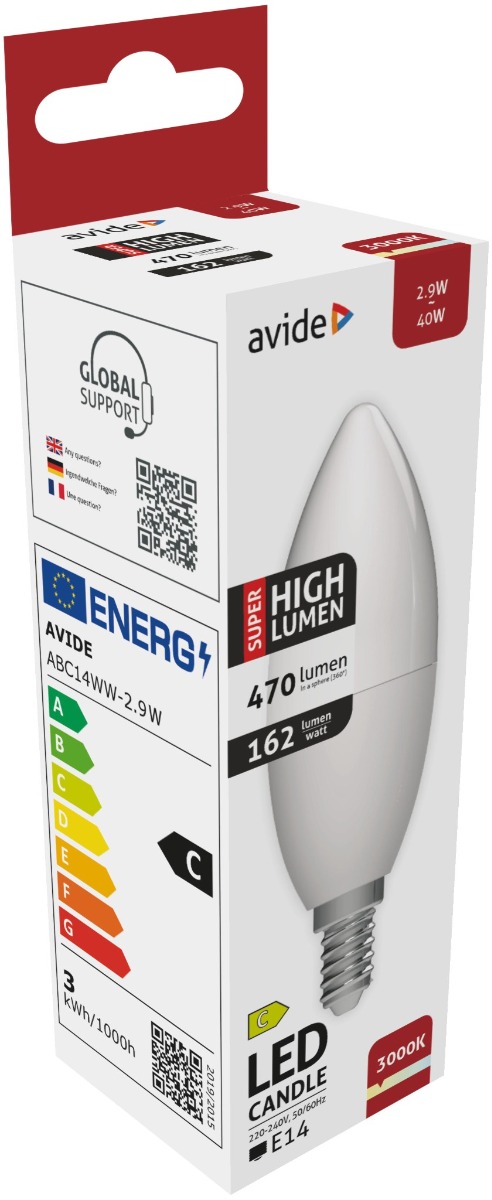 Avide Λάμπα LED Κερί 2.9W E14 Θερμό 3000K Super High Lumen