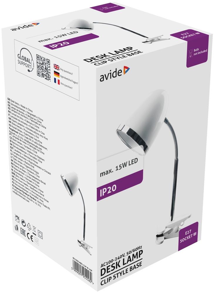 Avide Basic Φωτιστικό Γραφείου με Κλιπ E27 15W Λευκό - Image 2