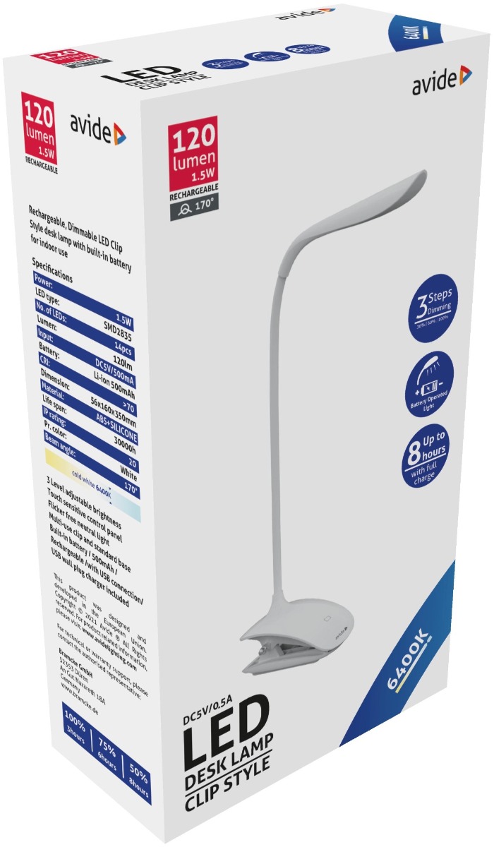 Avide LED Φωτιστικό Γραφείου με Μανταλάκι Άσπρο 1.5W - Image 2
