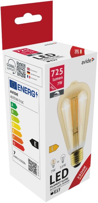 Avide Λαμπτήρας LED Filament ST57 7W E27 360° 2500K Ντιμαριζόμενο Κεχριμπάρι