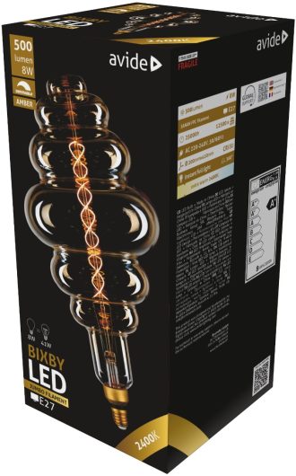 Avide Λάμπα LED Jumbo Bixby Κεχριμπάρι 8W E27 2400K Ντιμαριζόμενο 200x410mm