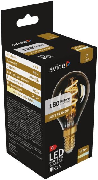 Avide Λάμπα LED Soft Filament Σφαιρική 3W E14 360° Θερμό 2700K